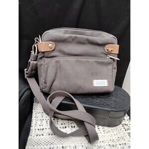 Traveling Gray Canvas Shoulder bag Purse Zipper Closeure